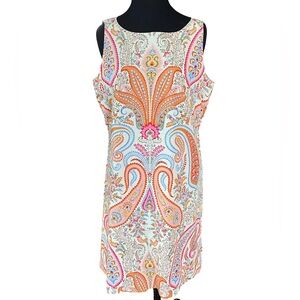 J. Crew paisley sleeveless multicolor retro 100% cotton shift dress size 12